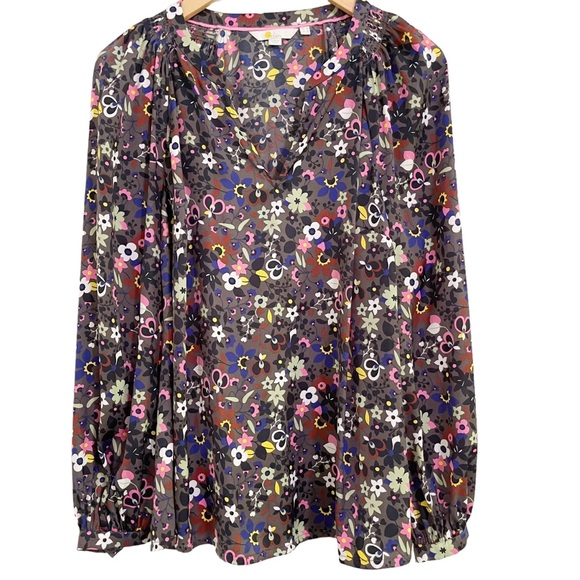 Boden Kitty Smocked Neck Floral Print Blouse Top Size 10 - Picture 1 of 14